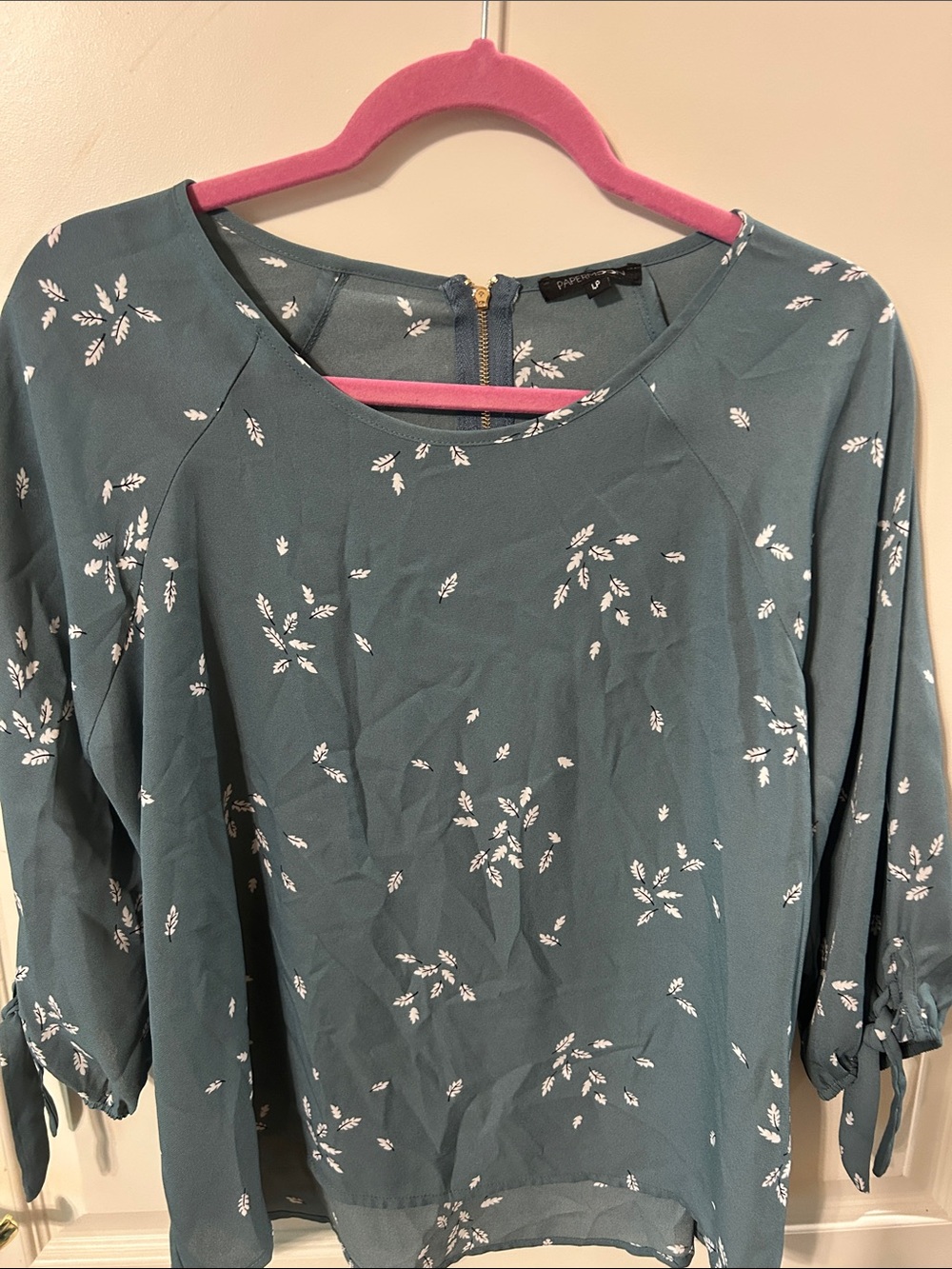 Papermoon Teal Blue Floral Tie-Sleeve Blouse